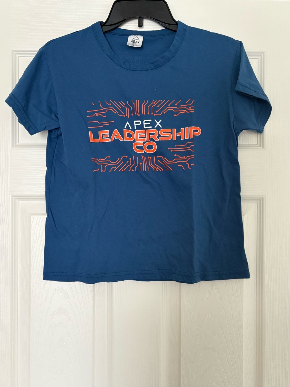 Apex Blue Tee with Orange 'Leadership Co' Graphic